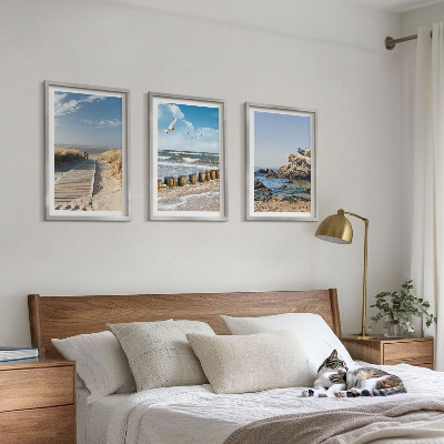 Three-piece wall art piece Beach wooden path cliffs