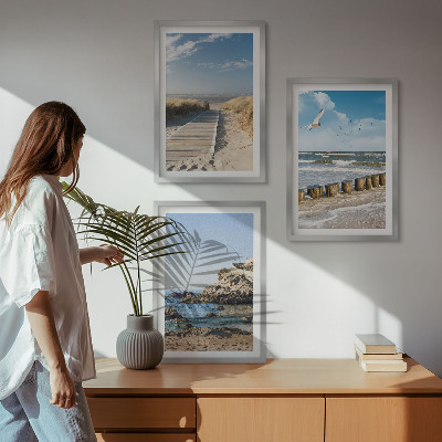 Three-piece wall art piece Beach wooden path cliffs