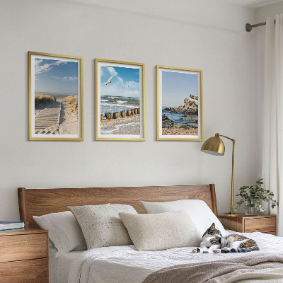 Three-piece wall art piece Beach wooden path cliffs