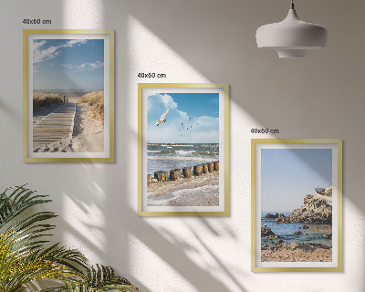 Three-piece wall art piece Beach wooden path cliffs