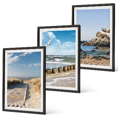 Three-piece wall art piece Beach wooden path cliffs
