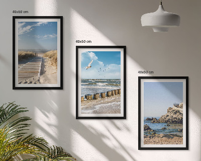 Three-piece wall art piece Beach wooden path cliffs