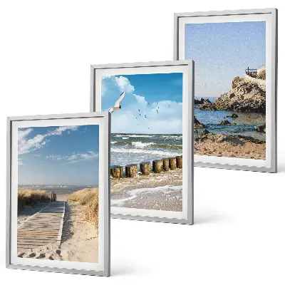 Three-piece wall art set featuring a wooden beach path and cliffs