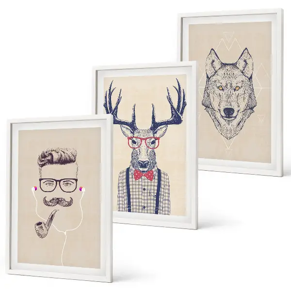 Set of 3 framed animal portrait wall art pieces stylish wall decor