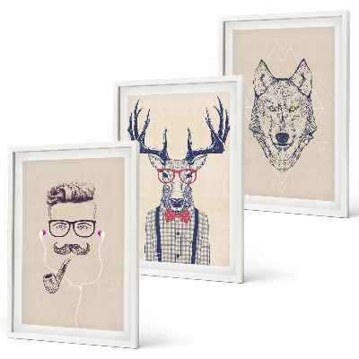 Set of 3 framed wall art pieces Stylish animal portraits