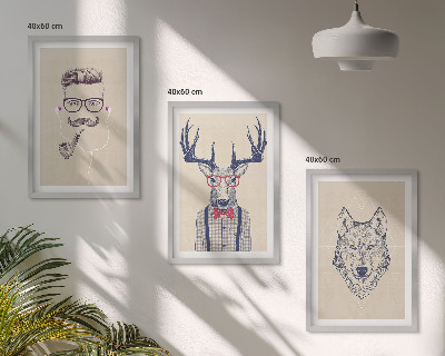 Set of 3 framed wall art pieces Stylish animal portraits