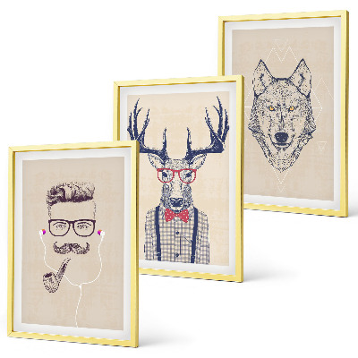 Set of 3 framed wall art pieces Stylish animal portraits