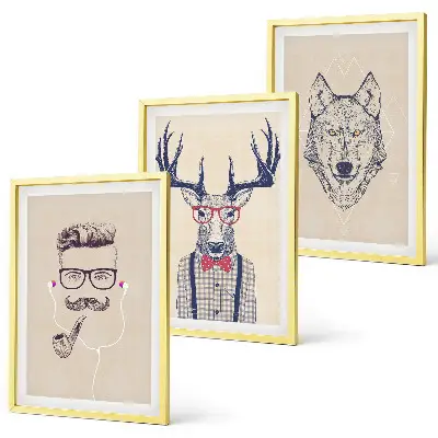 Set of 3 framed animal portrait wall art pieces stylish wall decor