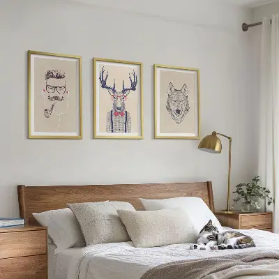 Set of 3 framed animal portrait wall art pieces stylish wall decor