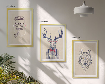Set of 3 framed wall art pieces Stylish animal portraits