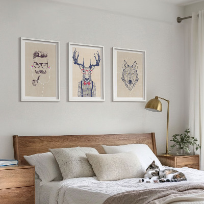 Set of 3 framed wall art pieces Stylish animal portraits