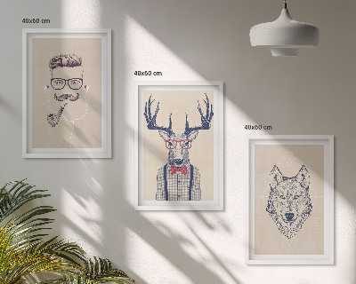 Set of 3 framed wall art pieces Stylish animal portraits