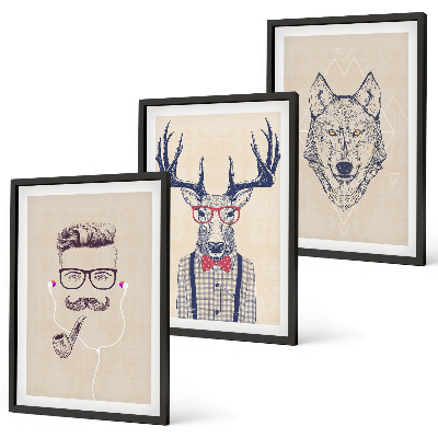 Set of 3 framed wall art pieces Stylish animal portraits