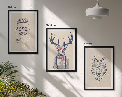 Set of 3 framed wall art pieces Stylish animal portraits