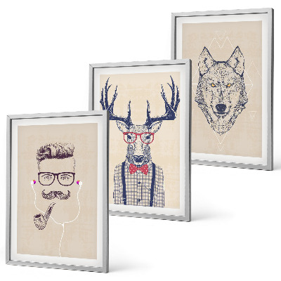 Set of 3 framed wall art pieces Stylish animal portraits