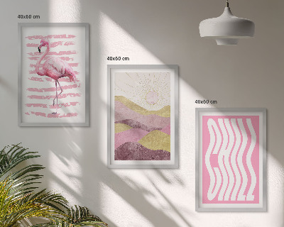 Three-piece wall art piece Pink flamingo pastel landscape