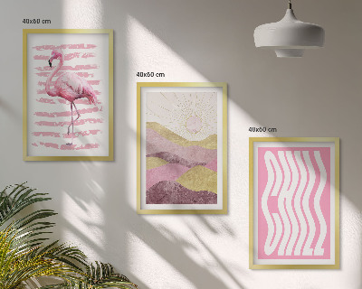 Three-piece wall art piece Pink flamingo pastel landscape