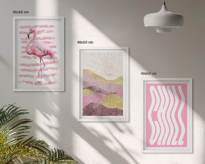 Three-piece wall art piece Pink flamingo pastel landscape