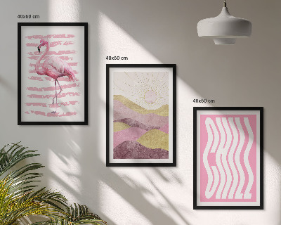 Three-piece wall art piece Pink flamingo pastel landscape