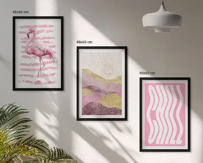 Pink flamingo pastel landscape wall art three-piece set