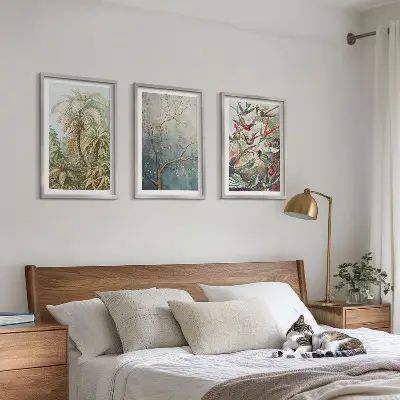 Wall art set tropical plants and birds nature theme