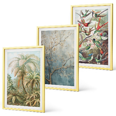 Wall art set Tropical plants birds nature