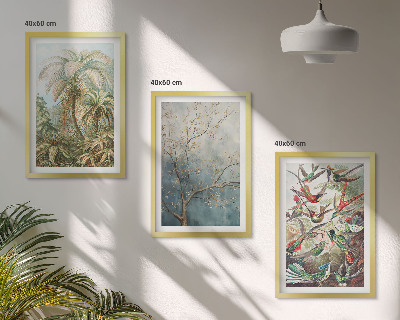 Wall art set Tropical plants birds nature