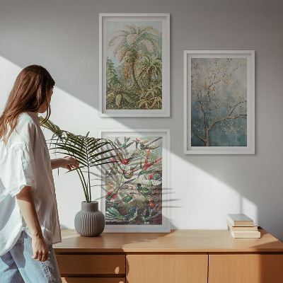Wall art set Tropical plants birds nature