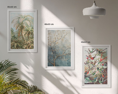 Wall art set Tropical plants birds nature