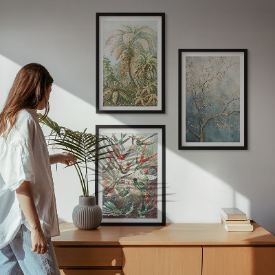Wall art set Tropical plants birds nature