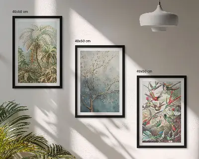 Wall art set tropical plants and birds nature theme