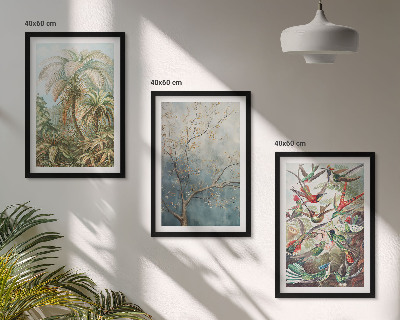 Wall art set Tropical plants birds nature