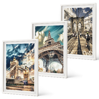 Three-piece wall art piece Bridges, towers, European cities