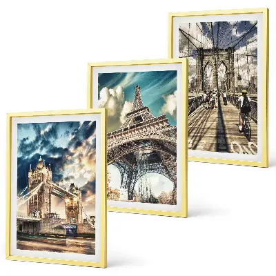 Three-piece wall art set featuring European bridges and towers