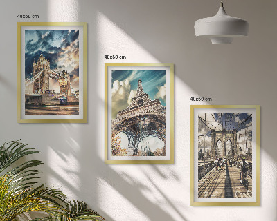 Three-piece wall art piece Bridges, towers, European cities
