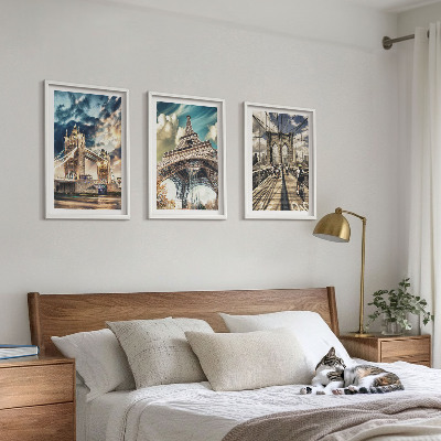 Three-piece wall art piece Bridges, towers, European cities