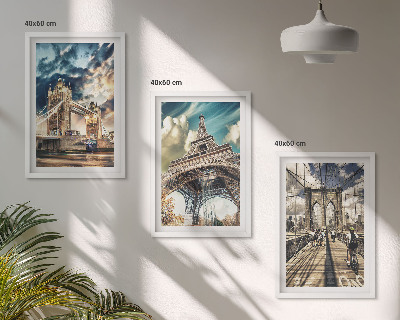 Three-piece wall art piece Bridges, towers, European cities