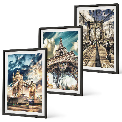 Three-piece wall art piece Bridges, towers, European cities