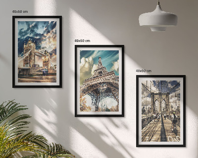 Three-piece wall art piece Bridges, towers, European cities