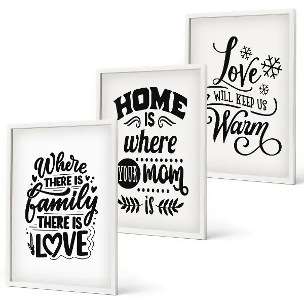 Three-piece wall art set featuring family, love, home, and warmth themes