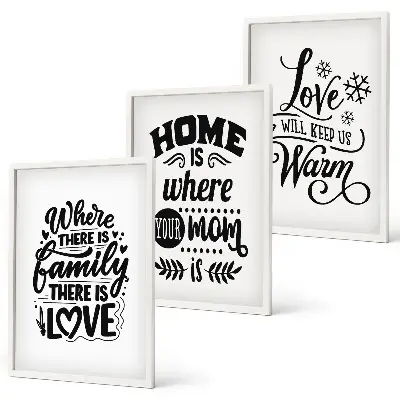 Three-piece wall art set featuring family, love, home, and warmth themes