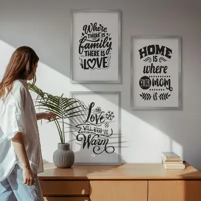 Three-piece wall art set featuring family, love, home, and warmth themes