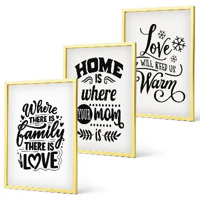 Three-piece wall art set featuring family, love, home, and warmth themes