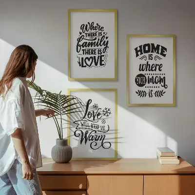 Three-piece wall art set featuring family, love, home, and warmth themes