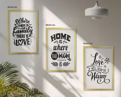 Three-piece wall art set featuring family, love, home, and warmth themes