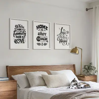 Three-piece wall art set featuring family, love, home, and warmth themes
