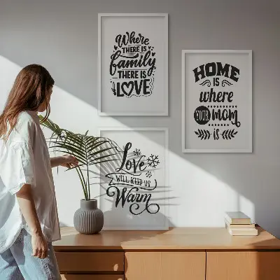 Three-piece wall art set featuring family, love, home, and warmth themes