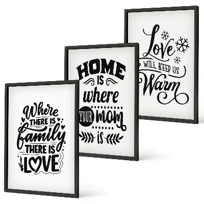 Three-piece wall art set featuring family, love, home, and warmth themes