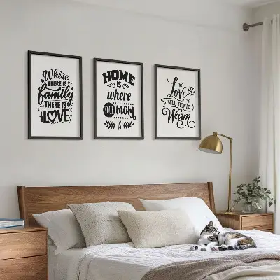 Three-piece wall art set featuring family, love, home, and warmth themes