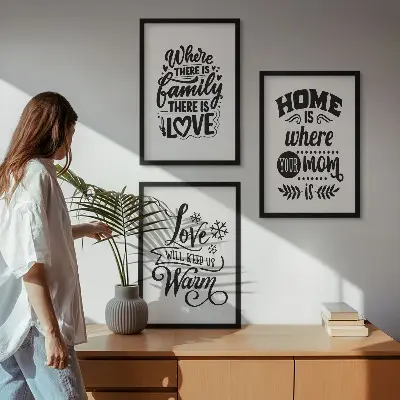 Three-piece wall art set featuring family, love, home, and warmth themes